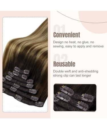 FSHINE 50cm Balayage Clip-In Hair Extensions - Medium Brown & Platinum Blonde Real Hair (120g 7 Pieces) for Women - Buy Online on GoSupps.com