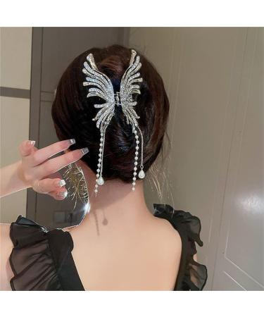 2PCS Butterfly Rhinestone Pearl Hair Claw Clips - Chinese Style Hanfu Hair Accessories for Women - Buy Online on GoSupps.com