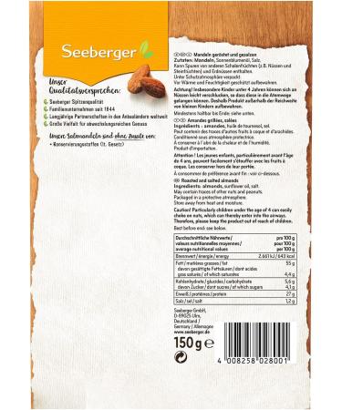 Seeberger Roasted & salted almonds: crunchy almonds coated in salt to nibble - slightly pungent taste - vegan gluten free (1 x 150g) - Buy Online on GoSupps.com