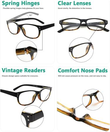 Eyekepper Classic Reading Glasses for Men - 5 Pack Spring Hinges Black-Tortoise Frame +1.50 Magnification - Stylish & Comfortable Readers - Buy Online on GoSupps.com