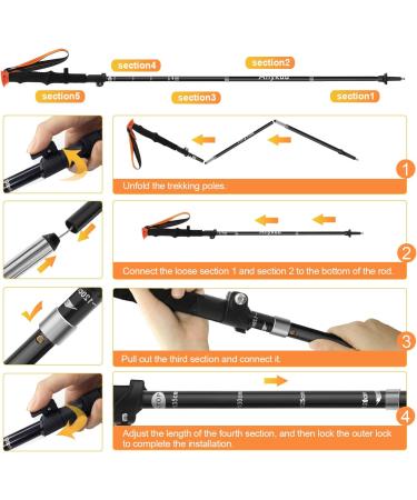 Anykuu Hiking Poles 2 Pack - Shockproof Ultralight Foldable Nordic Walking Poles (110-130cm) - Ideal for Camping & Outdoor Adventure | Orange - Buy Online on GoSupps.com