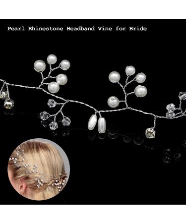 Wedding Hair Accessories for Women Pearl Rhinestone Headband Vine for Bridesmaid Flowergirls Prom Party Long Handmade Wedding Hair Vine Bride Headband (20 inches 50cm Silver) - Buy Online on GoSupps.com