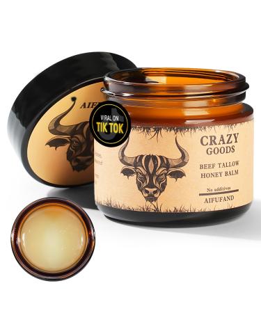 qvkzl Organic Grass-Fed Beef Tallow Balm with Raw Honey - Whipped Tallow Cream for Face Dry Skin - All-Natural Moisturizer for Nourished Soft-Feeling Skin - Handmade Moisturizing Balm (2OZ Honey)
