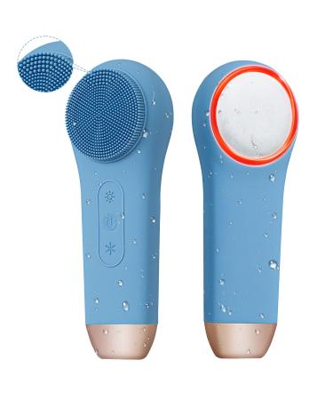 BSROLUNA 3in1 Heat and Cool Silicone Face Brushes for Cleansing and Exfoliating,Sonic Facial Scrubber Exfoliator Brush,MistyBlue