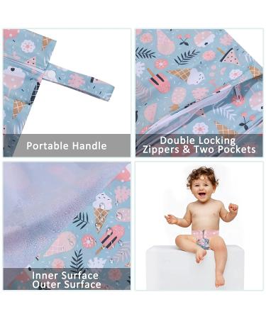 2Pcs Waterproof Cloth Diaper Wet Dry Bags with Two Zippered Pockets - Reusable & Washable for Travel, Beach, Stroller - Ideal for Dirty Gym Clothes, Wet Swimsuits, Toiletries - 01 Wb 2 - Buy Online on GoSupps.com