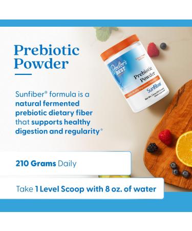 Doctors Best Prebiotic Fiber Powder with Sunfiber Supports Healthy Digestion & Regularity Non-GMO Gluten Free Soy Free Vegan Unflavored Non-Gritty Easy Dissolve Net Wt. 7.4 oz (210 Grams) - Buy Online on GoSupps.com