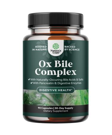 Digestive Enzymes with Ox Bile - Ox Bile Supplements for No Gallbladder with Trypsin Papain & Bromelain Enzyme for Pancrease Cleanse & Detox - Pancreatin Digestion Enzymes for Women & Men - 90 Ct 90 Count (Pack of 1)