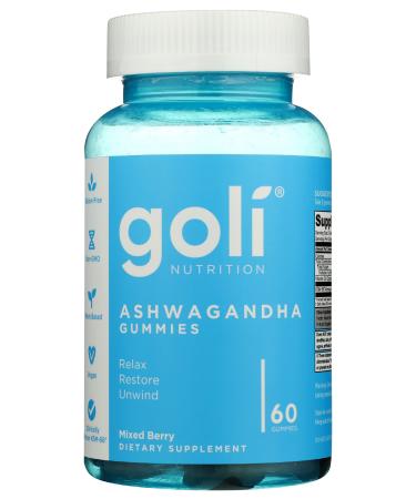 Goli Nutrition Ashwagandha Gummies Relax Restore and Unwind Mixed Berry Flavor Vegan Plant Based Non GMO Gluten Free and Gelatin Free 60 Pieces (Pack of 1)