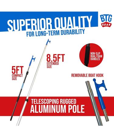 BTG GEAR Marine-Grade Telescoping Boat Pole | 5' to 8.5' w/Removable Hook | Extra-Strong Aluminum | For Boats up to 40ft - Buy Online on GoSupps.com