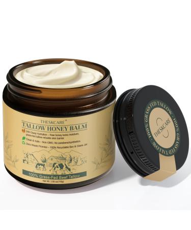 THESKCARE 100% Natural Honey Tallow Balm Multi-Purpose Honey & Grass-Fed Tallow Balm Deep Hydration for Dry Skin Cracked Hands All-Natural No Preservatives or Additives