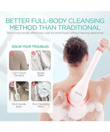 VOYOR Rechargeable Electric Body Brush for Shower - Exfoliating Bath Brush with Long Handle for Deep Cleansing and Massaging - Pink - Buy Online on GoSupps.com