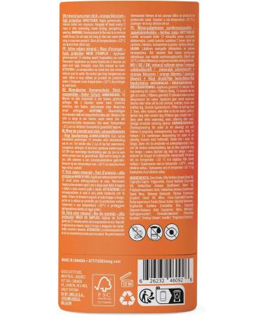  ATTITUDE ATTITUDE Mineral Sunscreen Stick with Zinc Oxide SPF 30 EWG Verified Plastic-Free Broad Spectrum UVA/UVB Protection Dermatologically Tested Vegan Orange Blossom 60g - Buy Online on GoSupps.com
