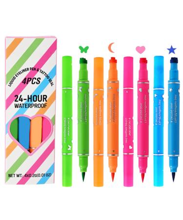 Double Liquid Eye Liner set of 4 waterproof longlasting eyeliners with stamp stamp for precise eye makeup for women and girls