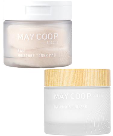 MAY COOP Raw Moisturizer Face Cream + Raw Moisture Korean Toner Pads 160ml (70 Pads) Bundle