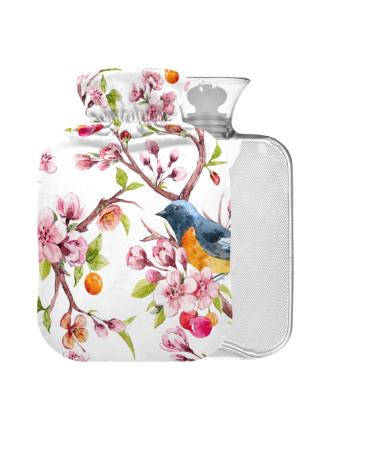 Hot Water Bottle with Cover Cherry Blossom Petals Bird BPA Free 2L Large Hot Water Bag for Pain Relief Cramps