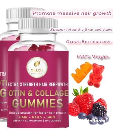 MAKOF Hair Growth Supplement for Women - BIOTIN, COLLAGEN, KERATIN - Thicker, Fuller, Stronger Hair - Anti-Hair Loss Treatment - 1 Month Supply - 100% Vegan - Buy Online on GoSupps.com