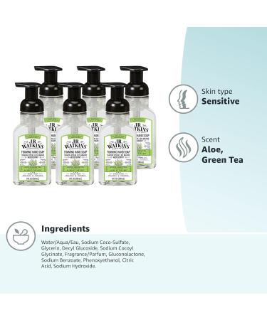 J.R. Watkins Foaming Hand Soap Pump 6 Pack - All Natural, Moisturizing Aloe & Green Tea Hand Soap Foam - Alcohol-Free, Cruelty-Free, USA Made - Ideal for Kitchen or Bathroom - 9 fl oz - Buy Online on GoSupps.com