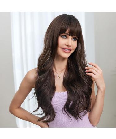 Emmor Dark Brown Wigs for Women Long Curly Synthetic Wigs with Pony Highlights | Heat-Resistant Naturally Looking Hair - Buy Online on GoSupps.com