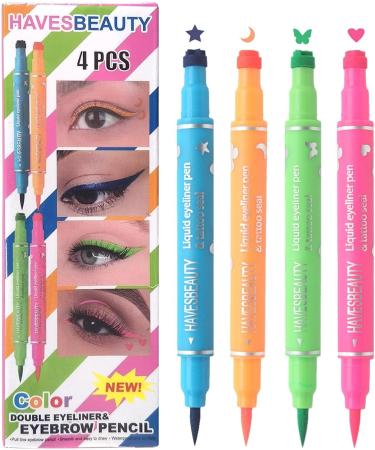 Stamp Eyeliner Pencil Eyeliner Stamp Waterproof Double-Ended Pencil-Eyeliner Pen with 4 Colors - Long-Lasting Stamp Eyeliner for Dates Travel Everyday Life Parties - Buy Online on GoSupps.com