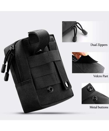 Monoki Molle Pouches 2 Pack - Tactical Waist Bag Set with D-Ring Hooks, Water-Resistant EDC Small Pouch Bags in Black - Buy Online on GoSupps.com