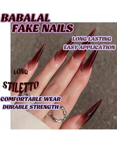 Buy BABALAL Long Stiletto Press on Nails - Red Gradient Acrylic Fake Nails | 24Pcs Goth Almond Manicure for Women & Girls - Buy Online on GoSupps.com