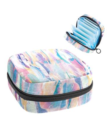 GIAPB Period Bag Sanitary Napkin Storage Bag Period Pouch Travel Makeup Bag Art Colorful Feahter Color1207