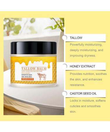 All-Natural Tallow and Honey Balm - Grass-Fed Beef Tallow & Raw Wild Honey Moisturizer (2 oz) | Best Skin Care for Everyone - Buy Online on GoSupps.com