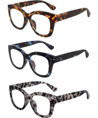 AMOMOMA Retro Oversized Blue Light Blocking Reading Glasses for Women - Brown Tortoise Frame with Blue and Grey Tortoise Design - 2.0x Magnification - Buy Online on GoSupps.com