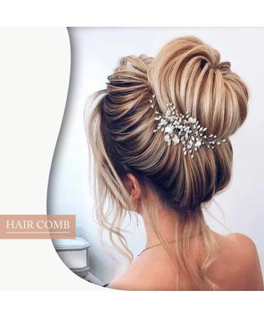Edary Silver Bride Wedding Hair Vine Pearl Bridal Hair Piece Rhinestone Hair Accessories Leaf Headpieces Jewelry for Women and Girls - Buy Online on GoSupps.com