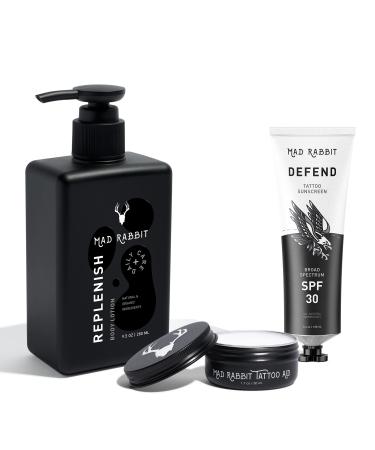Mad Rabbit Tattoo Care Favorites Kit (3 Piece) - Enhance Balm, Replenish Daily Body Lotion & Defend Mineral Sunscreen SPF 30 - All Skin Types/Full Coverage Tattoo Care Kit
