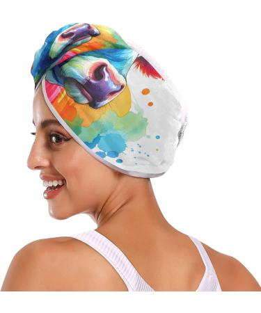 Watercolor Cow Hair Towel 2 Pack - Super Absorbent Quick Dry Turbans for Women & Girls - Buy Online on GoSupps.com