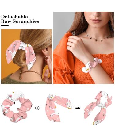 Bowknot Scrunchies 6-Pack with Rabbit Ear Design on Pink Background - Hair Ties for Thick Hair - Multi-colored Soft Scarves Hair Accessories - Buy Online on GoSupps.com