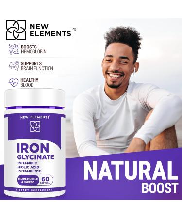 Iron Glycinate 50mg with Vitamin C Folic Acid & B12 | Advanced Iron Supplement for Anemia Relief Energy Boost & Immune Support | Gentle on Stomach Fast Absorption | Natural Softgels for Women & Men - Buy Online on GoSupps.com