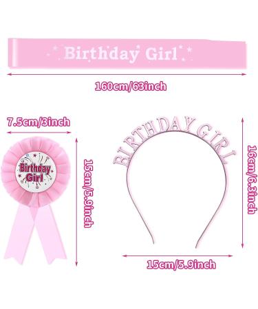 Princess Birthday Girl Decorations Set - Crown, Sash, Badge, Headband & Ribbon in Pink - Buy Online on GoSupps.com