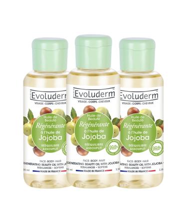 EVOLUDERM - Beauty Oil with Jojoba Oil - Vegetable Oil - Face, Body, Hair - 100 ml - 99.8% Natural Origin - Vegan - Made in France - Pack of 3 x 100 ml
