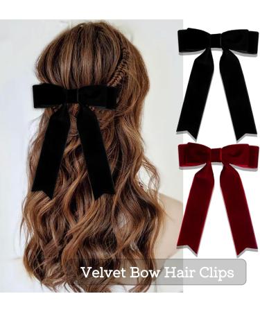 2Pcs Velvet Hair Bows Clips Red Black Ribbon Clips Cute Big Bowknot Hair Clips Barrettes Accessories for Women Girls for Party Birthday Holiday Graduation - Buy Online on GoSupps.com