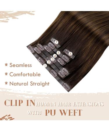 Vivien Clip In Extensions - Real Hair Balayage Dark Brown Ombre - 40cm 120g 7PCs - Premium PU Clip Ins for Stunning Volume - Buy Online on GoSupps.com