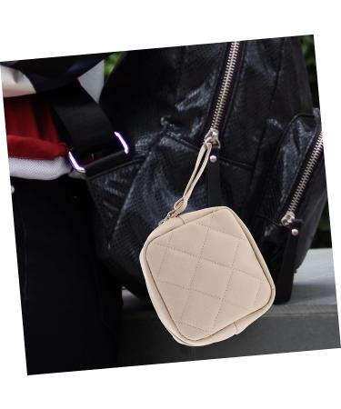 Mini Leather Bracers Makeup Kit Storage Bag - Portable Multifunctional Organizer for Lipsticks, Period Pouch, and Cosmetics - Beige 13x13cm - Buy Online on GoSupps.com