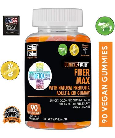 CLINICAL DAILY Fiber Max Vegan High Fiber Gummies - Constipation Relief for Adults & Kids | Prebiotic Inulin Supplement | 90 Gluten-Free Laxative Gummies - Buy Online on GoSupps.com