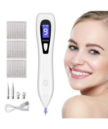 Mole Remover Pen Portable Skin Tag Remover Pen with 9 Strength Levels Mole Removal for Face Body Wart Freckle Nevus and Age Spots (White)