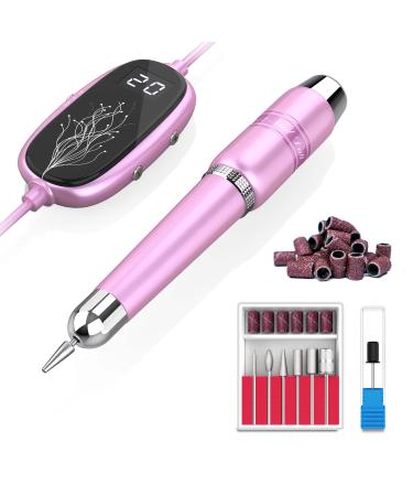 Electric Nail File  Nail Drills for Acrylic Nails Professional Gel Nail Kit Portable Efile Nail Drill with LED Display  Nail Drill Machine Manicure Pedicure Tool Nail Kit for Beginners Pink