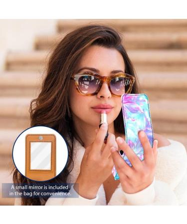 Stylish Leather Lipstick Case with Mirror | Mini Lip Gloss Organizer Bag - Colorful Floral Design - Buy Online on GoSupps.com