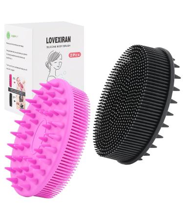 2pcs Upgrade Silicone Body Scrubber Easy to Clean Silicone Loofah Exfoliating Body Brush and More Hygienic Than Traditional Loofah Lathers Well(Black&Purple) Black & Purple
