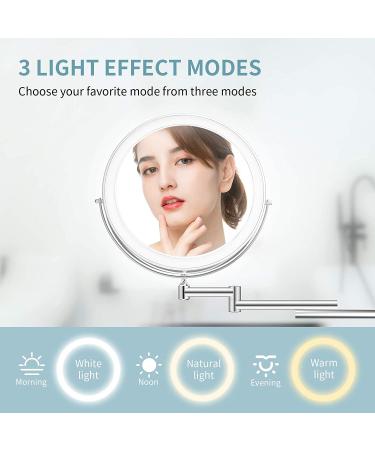 Alvorog Rechargeable Wall Mounted Lighted Makeup Mirror - 8 Inch Double Sided Vanity Mirror with 3 Color Lights, 1X/5X Magnification, Intelligent Shutdown, Dimming, 360 Rotation - Bathroom Mirror - Buy Online on GoSupps.com