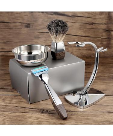 Grutti 4-in-1 Razor Set - Premium Men's Gift for Father's Day & Birthdays - Includes Shaving Bowl Brush & Imitation Wood Grain Stand - Compatible with Fusion 5 - Buy Online on GoSupps.com