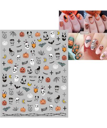 JMEOWIO 8 Sheets Halloween Nail Art Stickers Decals Self-Adhesive Pumpkin Skull Ghost Spider Web Bat Spook Nail Supplies Nail Art Design Decoration Accessories - Buy Online on GoSupps.com