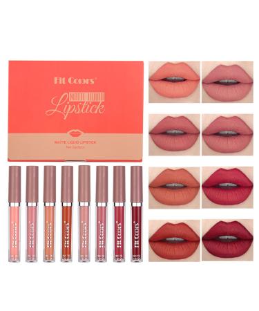 BONNIESTORE 8Pcs Matte Nude Lipstick Set Long Lasting Waterproof Velvet Lip Gloss Liquid Lipstick Set Non-Stick Cup Not Fade Matte lipstick for Women 8 Colors