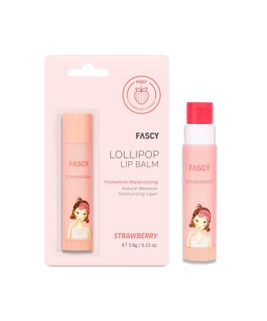 FASCY Lollipop Lip Balm   Lip Balms & Moisturizers  Premium Korean Beeswax + Moisturizing Shea Butter  Natural Soybean  and Vitamin E   Paraben-Free   Small (0.13 oz) (Strawberry)