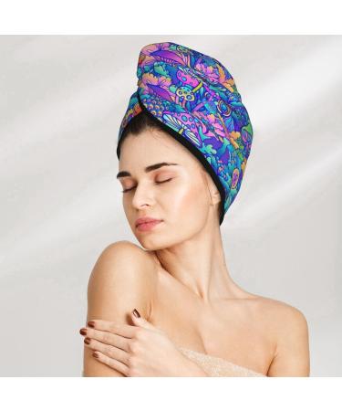 Hair Towel Wrap with Button | Quick-Dry Towel Turban for Effortless Hair Drying | Colorful Mushrooms Design - Buy Online on GoSupps.com