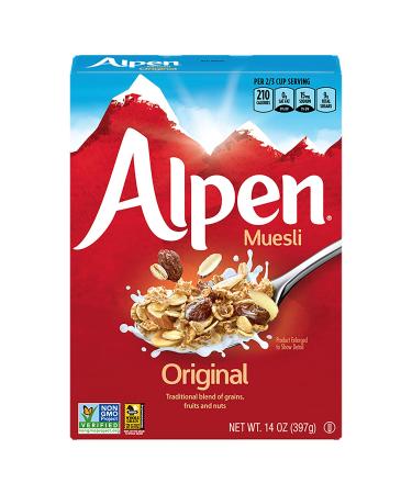 Alpen Original Muesli, Swiss Style Muesli Cereal, Whole Grain, Non-GMO Project Verified, Heart Healthy, Kosher, Vegan, 14 Oz Box